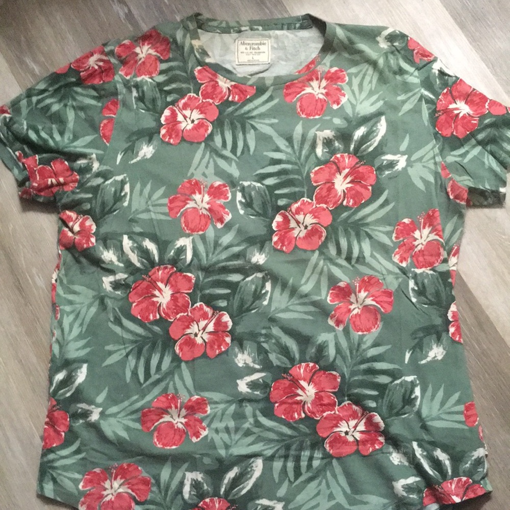 Abercrombie & Fitch Green Floral Short Sleeve Tee